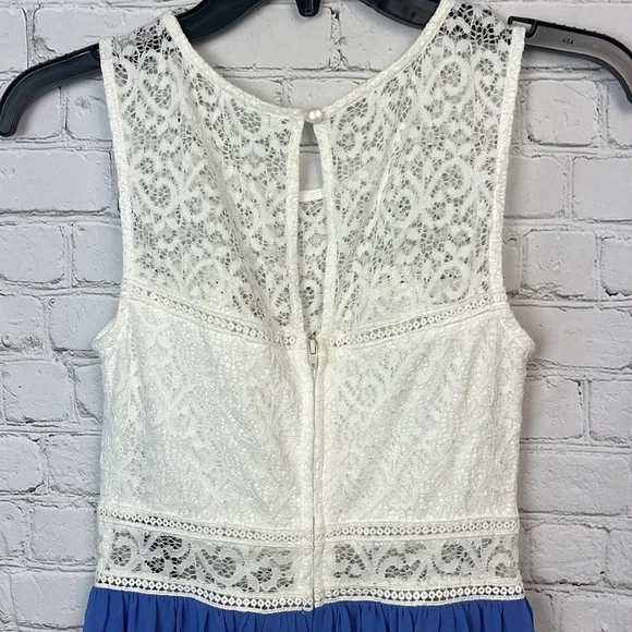 BCX White Lace & Periwinkle Blue Chiffon Dress Juniors Size 3 - Picture 9 of 9